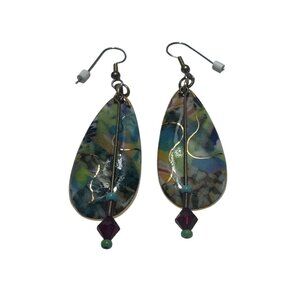 Handcrafted Dangle Earrings Abstract Multicolor With Beads & Gold-Tone Accents